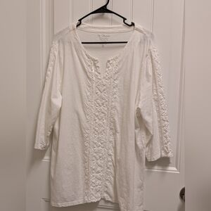 Chicos Top Size 3 Women's White w Sequins 3/4 Sleeve V-Neck